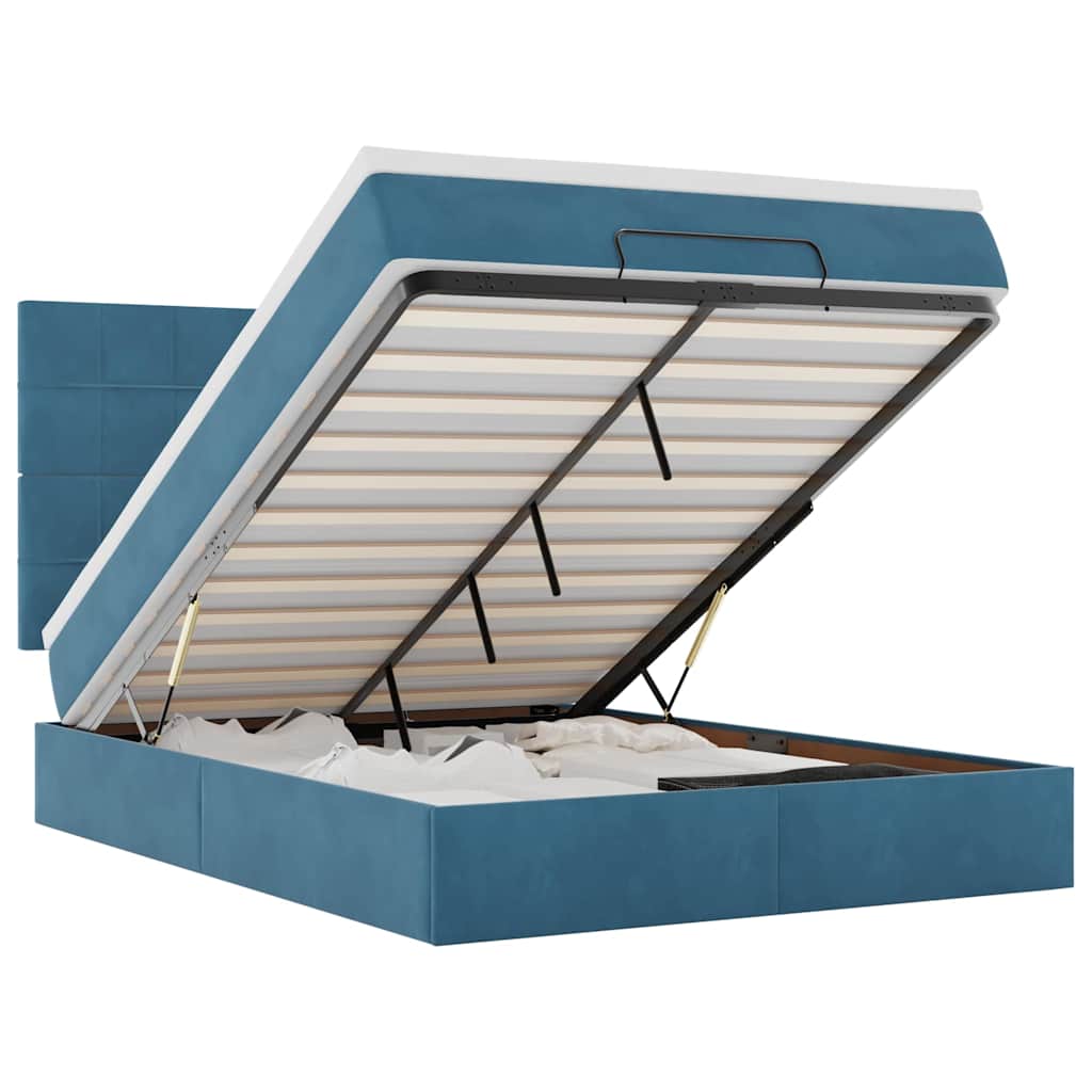 Lit ottoman avec matelas bleu foncé 140x190 cm velours
