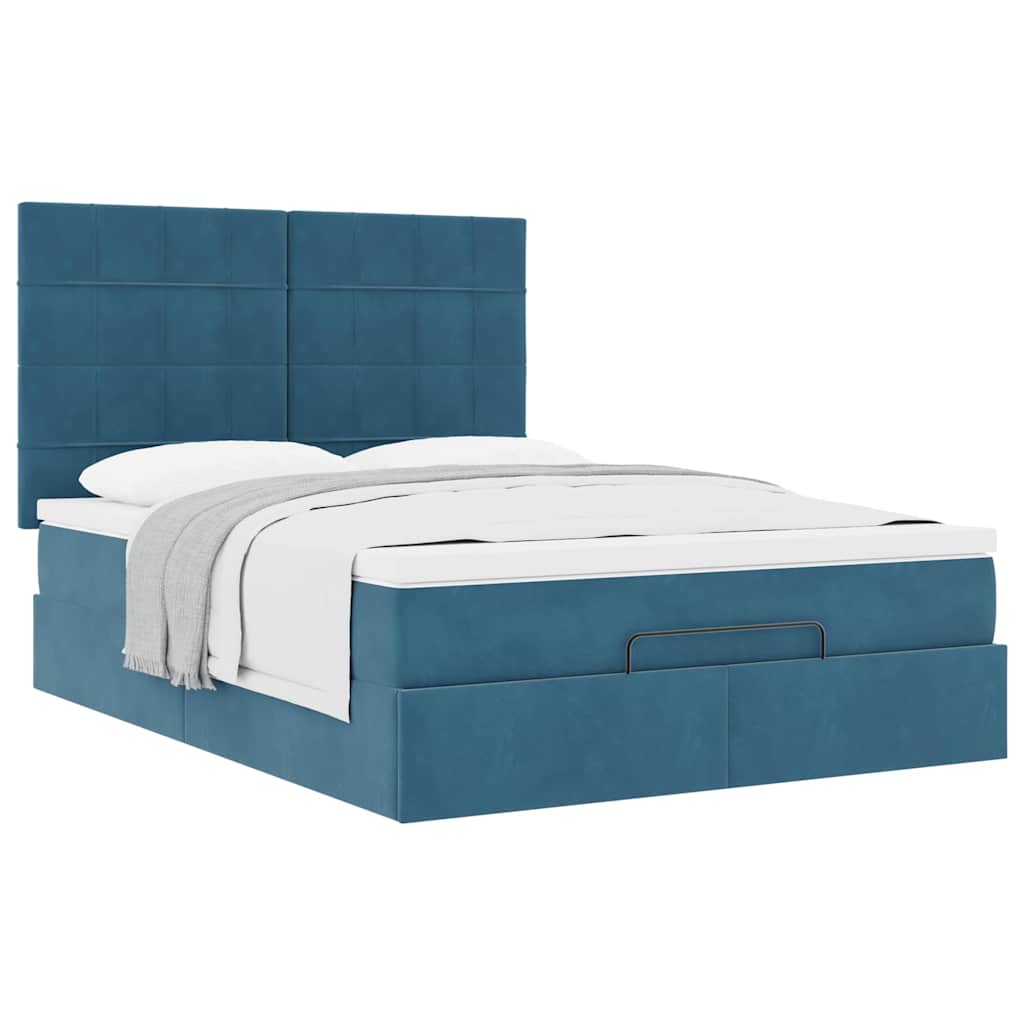 Lit ottoman avec matelas bleu foncé 140x190 cm velours