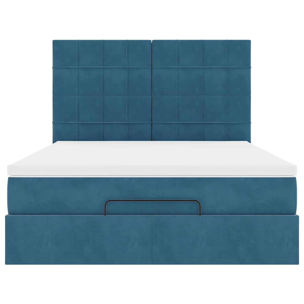Lit ottoman avec matelas bleu foncé 140x190 cm velours