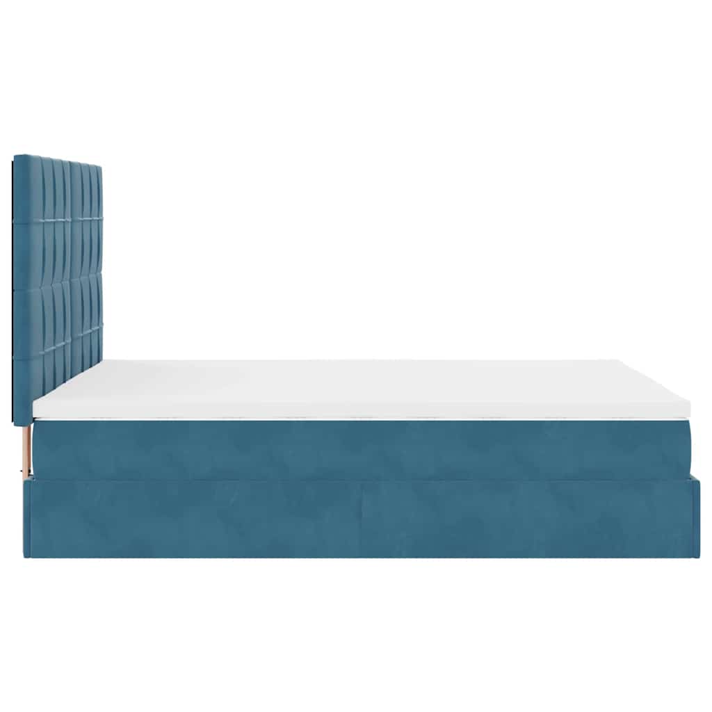 Lit ottoman avec matelas bleu foncé 140x190 cm velours