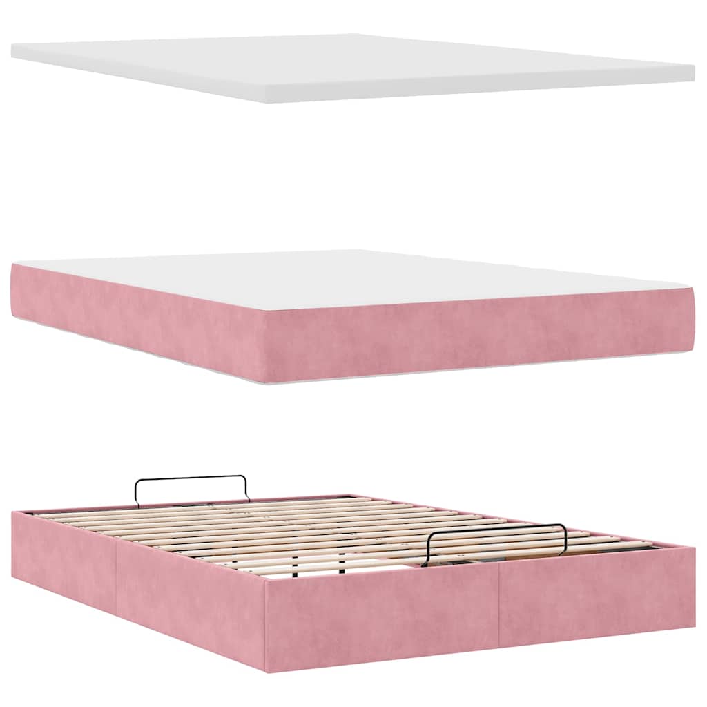 Ottoman-Bett mit Matratzen Rosa 140x190 cm Samt