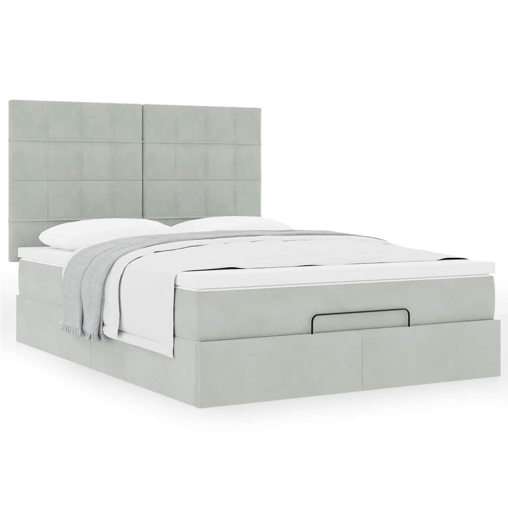 Ottoman-Bett mit Matratzen Hellgrau 140x200 cm Samt