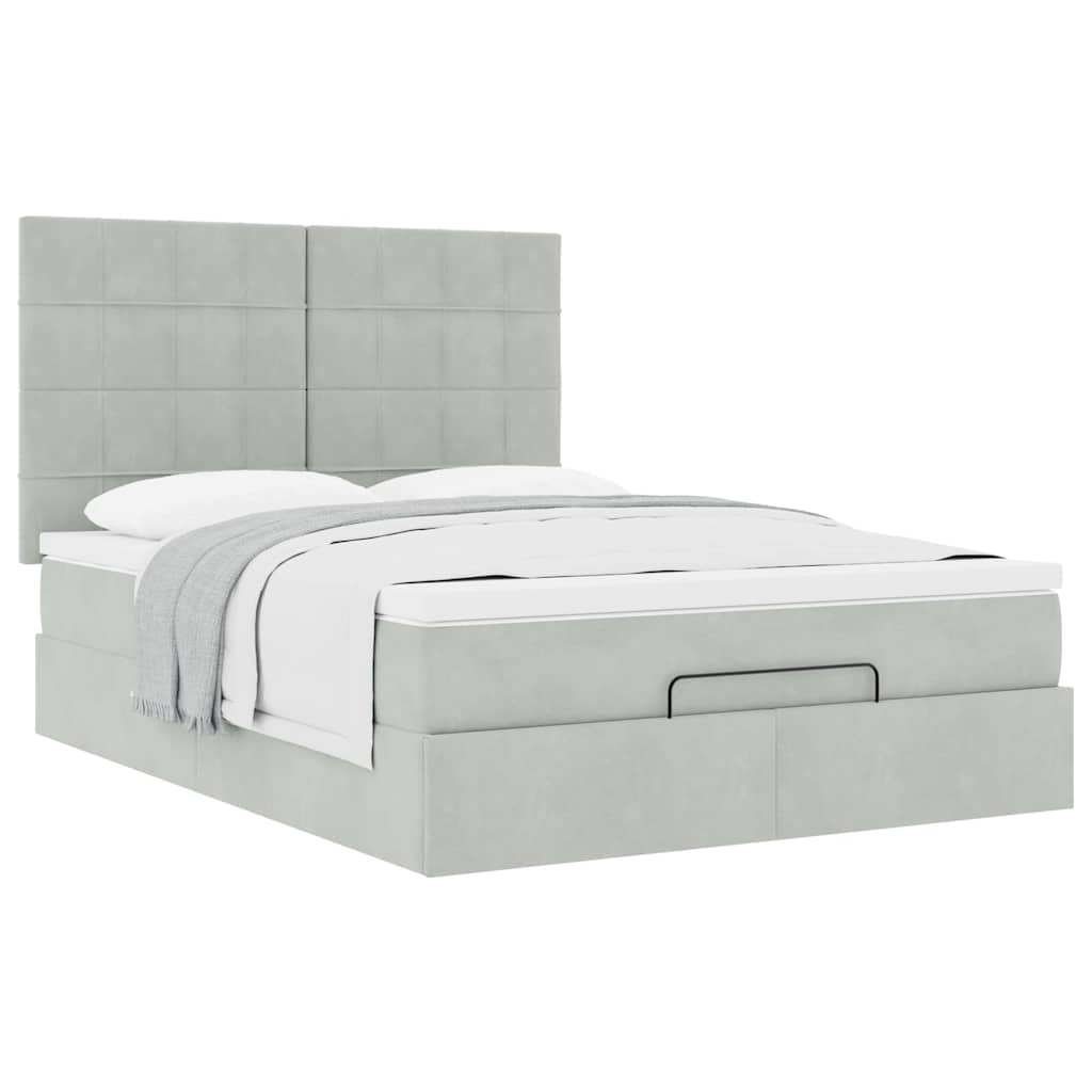 Ottoman-Bett mit Matratzen Hellgrau 140x200 cm Samt