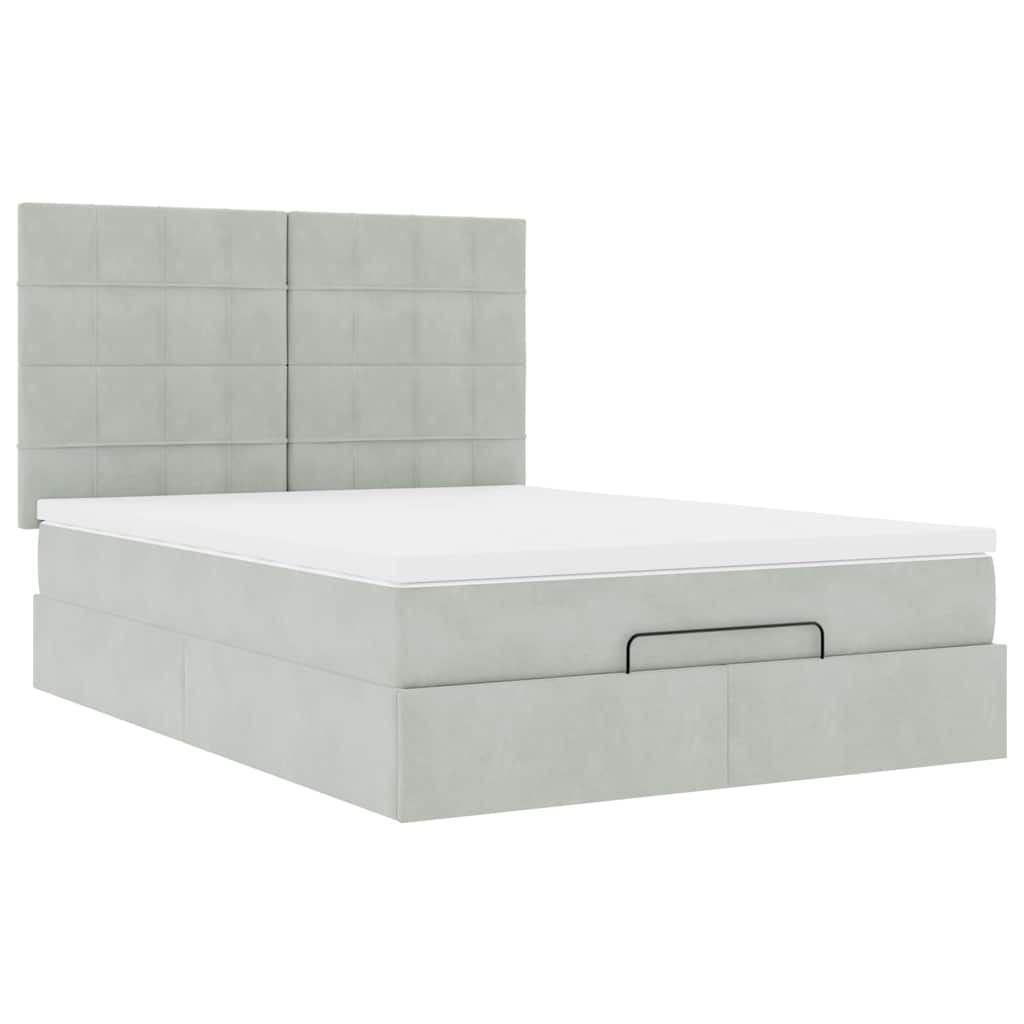Ottoman-Bett mit Matratzen Hellgrau 140x200 cm Samt