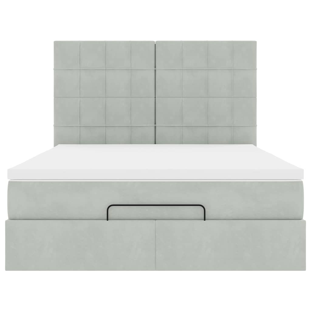 Ottoman-Bett mit Matratzen Hellgrau 140x200 cm Samt