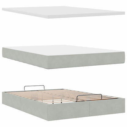 Ottoman-Bett mit Matratzen Hellgrau 140x200 cm Samt