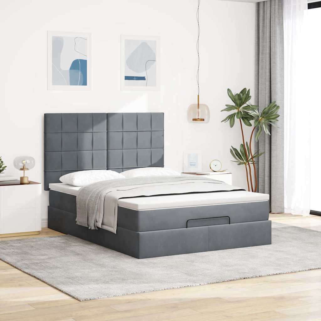 Ottoman-Bett mit Matratzen Dunkelgrau 140x200 cm Samt