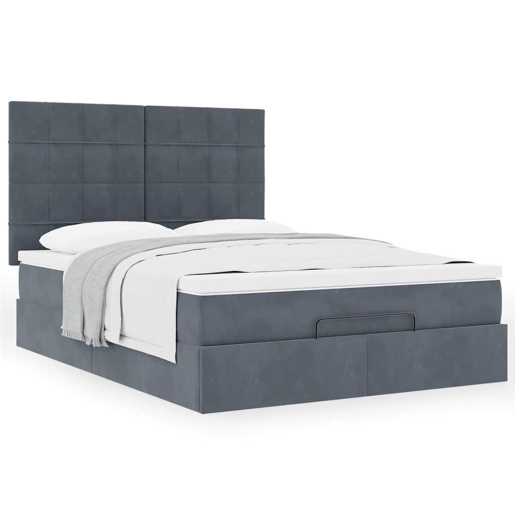 Ottoman-Bett mit Matratzen Dunkelgrau 140x200 cm Samt