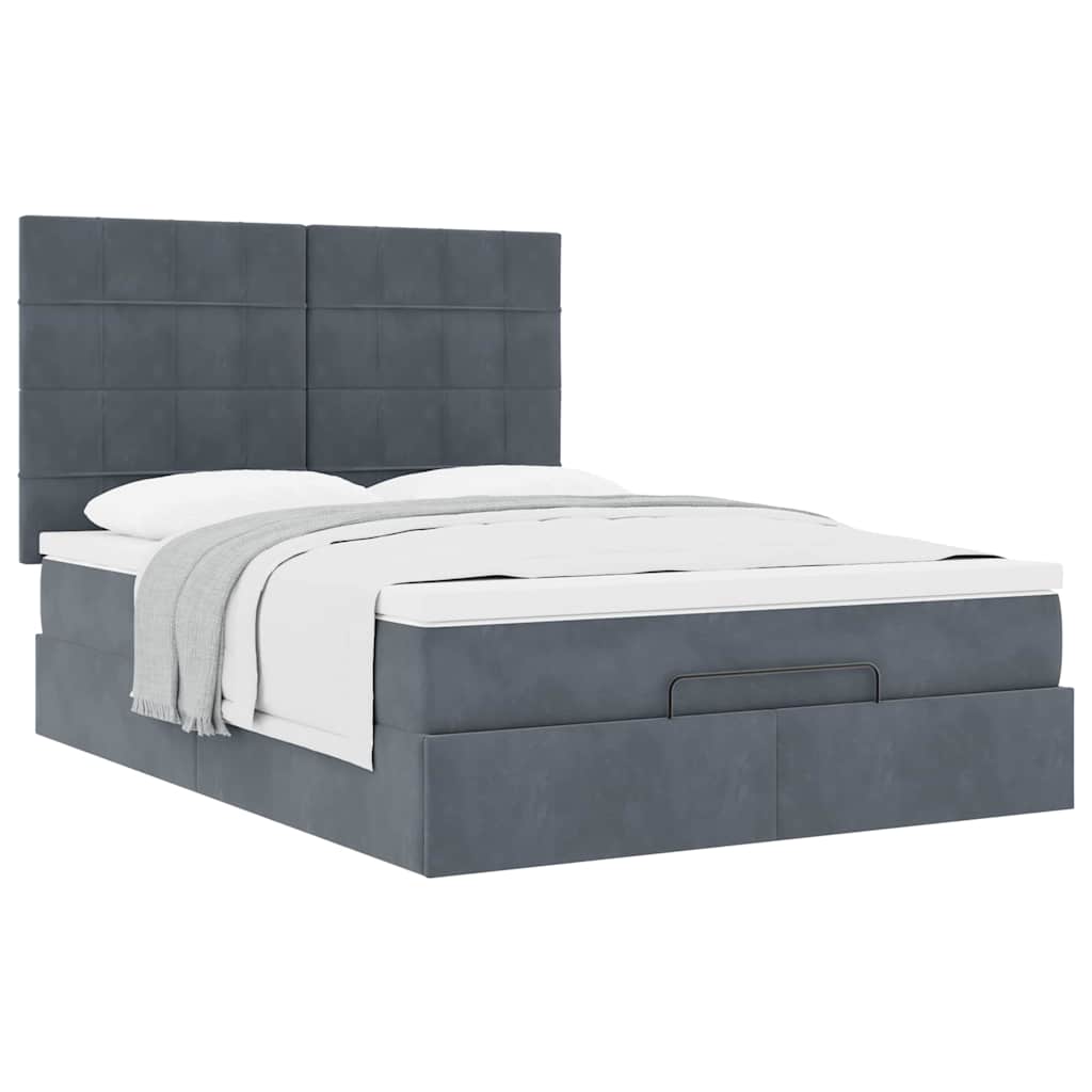 Ottoman-Bett mit Matratzen Dunkelgrau 140x200 cm Samt