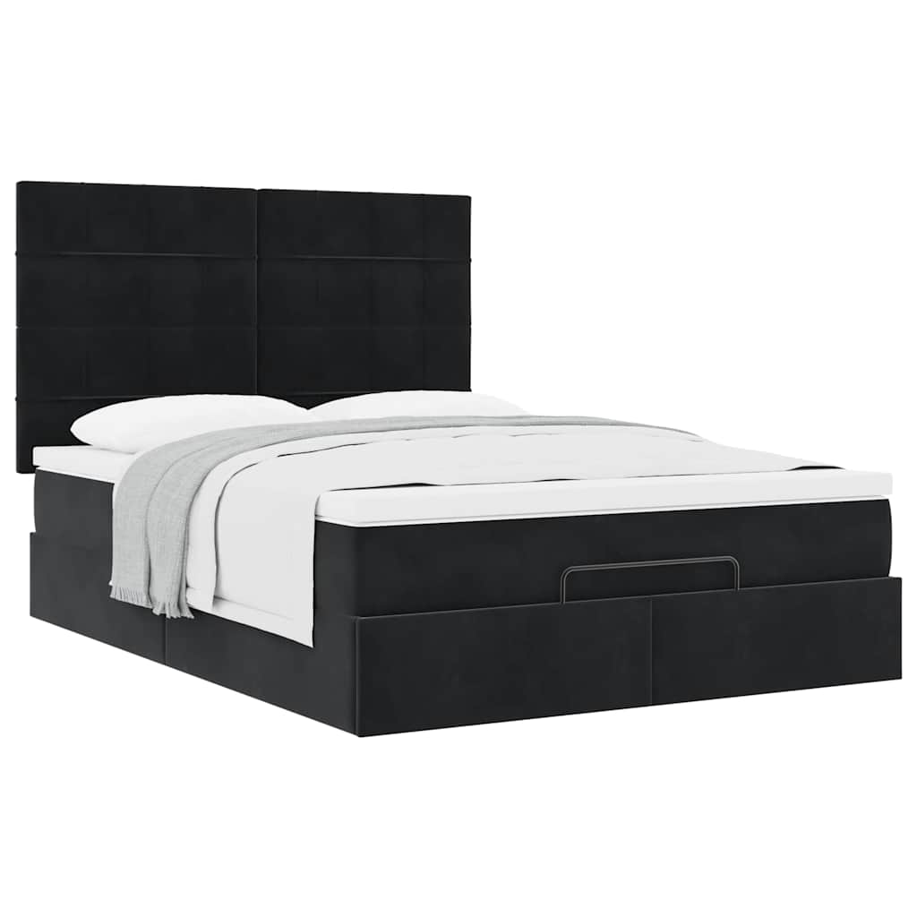 Ottoman bed with mattresses black 140x200 cm velvet