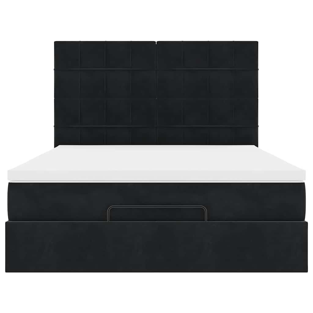 Ottoman bed with mattresses black 140x200 cm velvet
