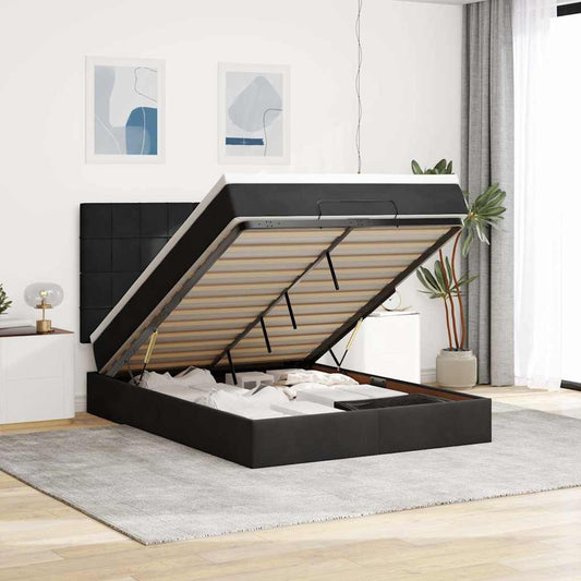 Ottoman bed with mattresses black 140x200 cm velvet
