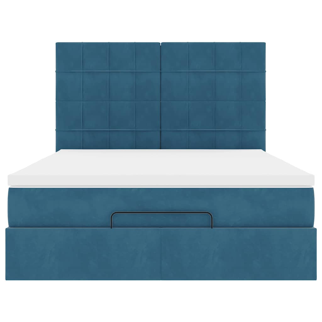 Ottoman-Bett mit Matratzen Dunkelblau 140x200 cm Samt