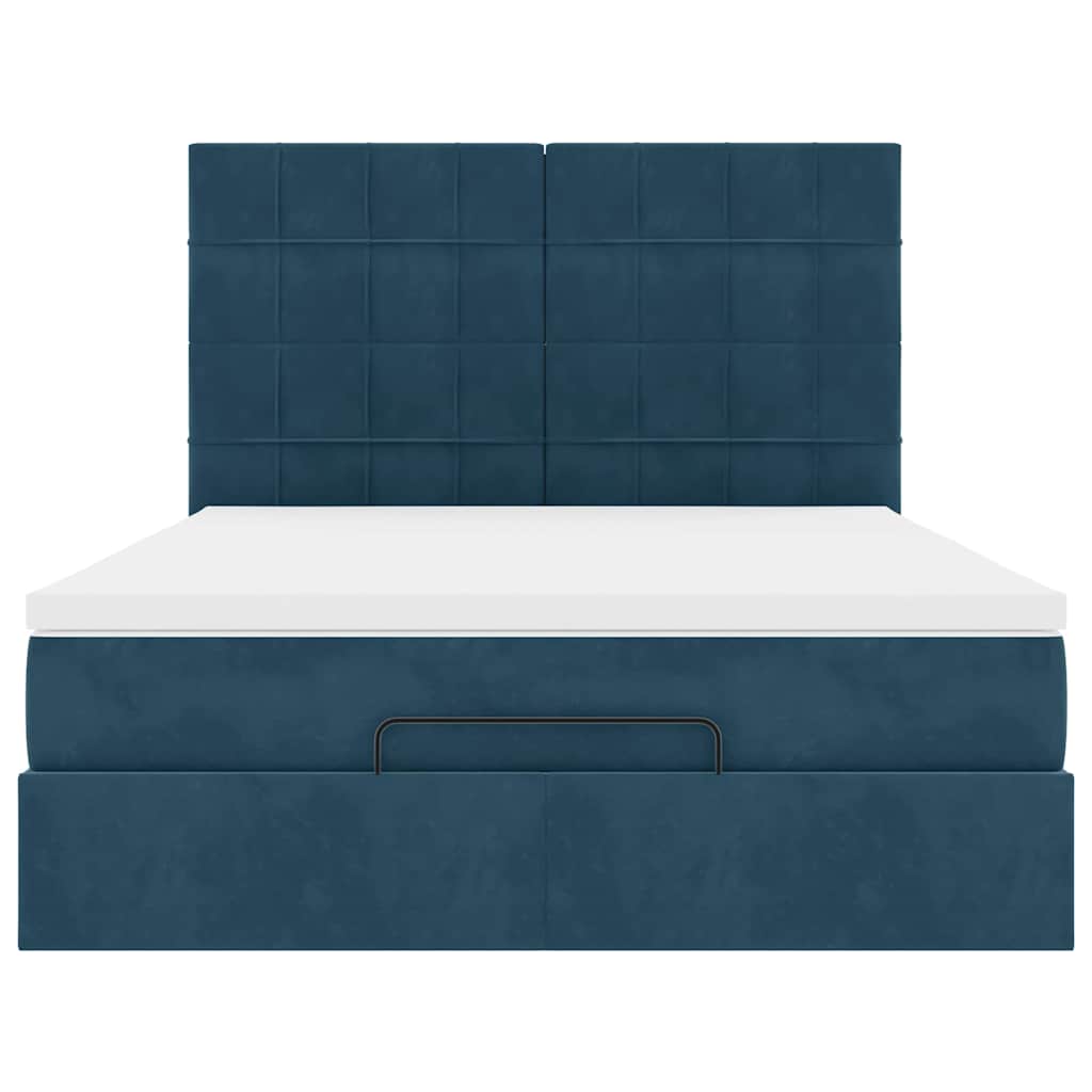 Ottoman-Bett mit Matratzen Dunkelblau 140x200 cm Samt