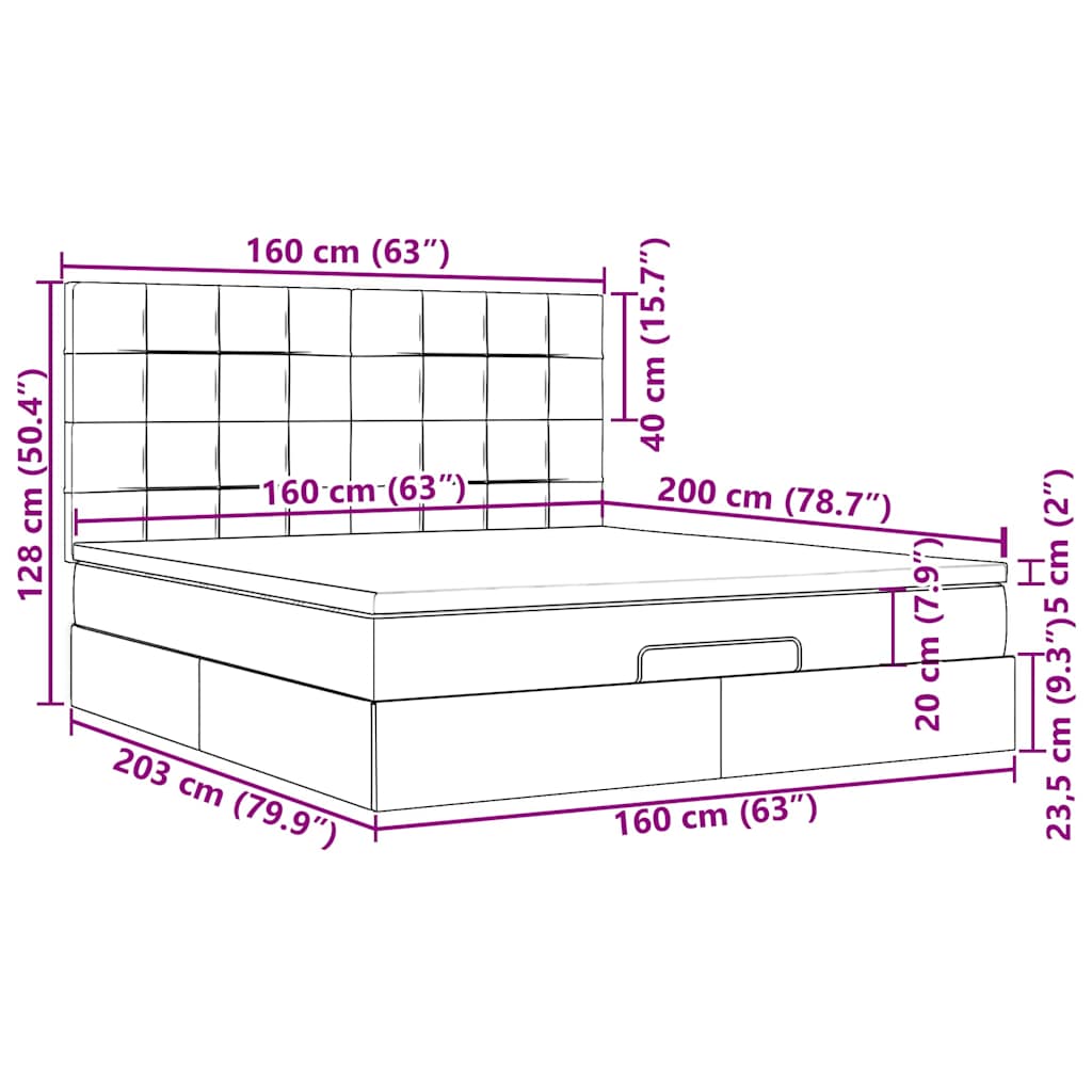 Ottoman-Bett mit Matratzen Hellgrau 160x200 cm Samt