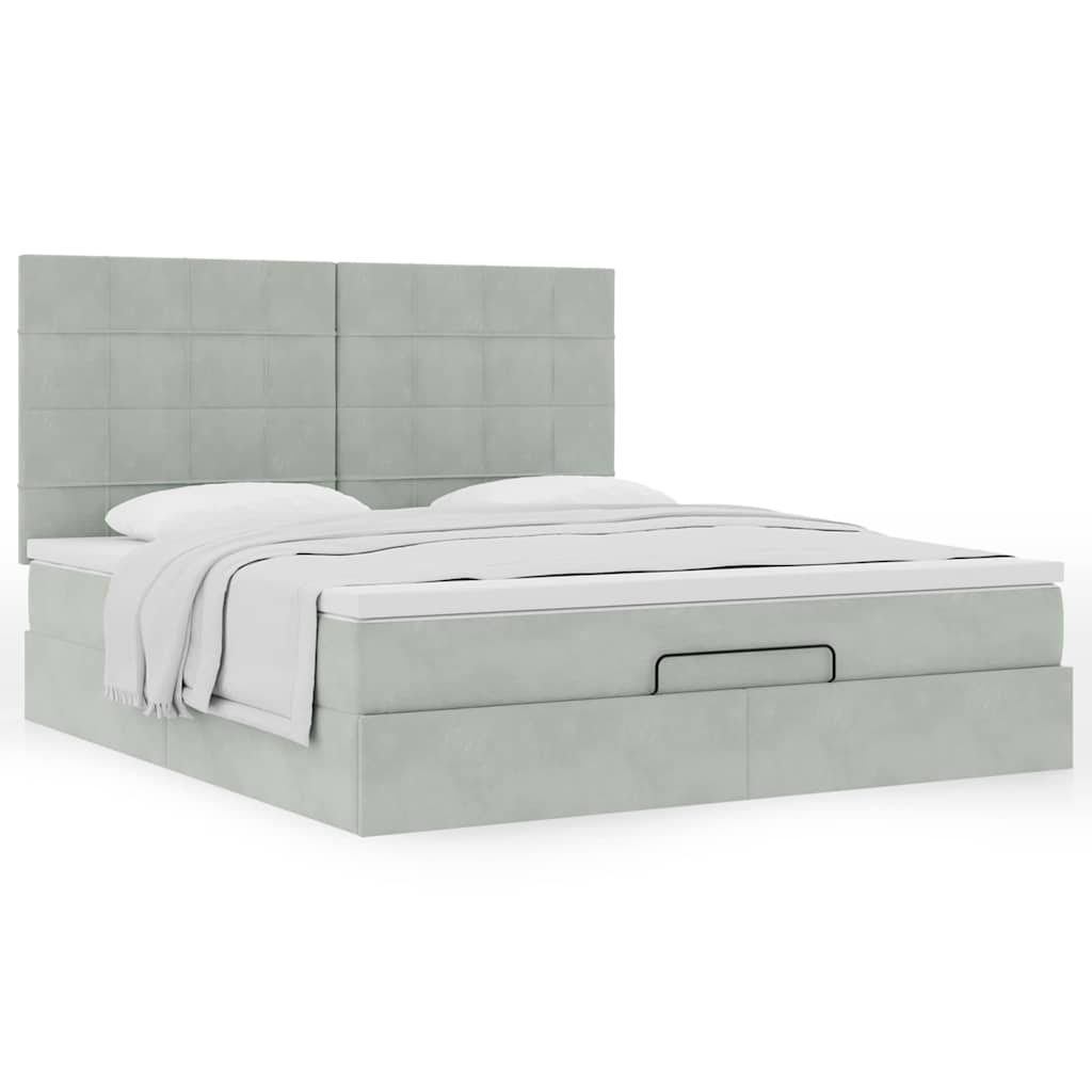 Ottoman-Bett mit Matratzen Hellgrau 160x200 cm Samt