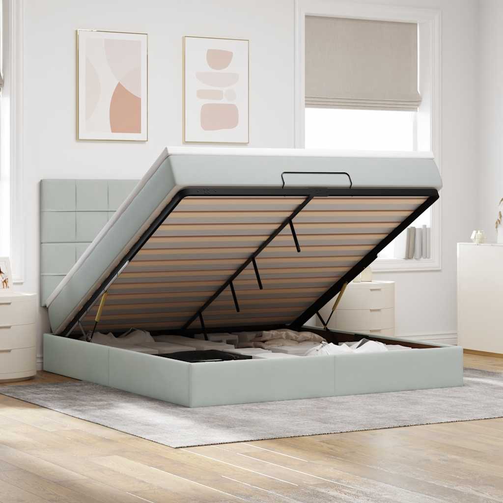 Ottoman-Bett mit Matratzen Hellgrau 160x200 cm Samt