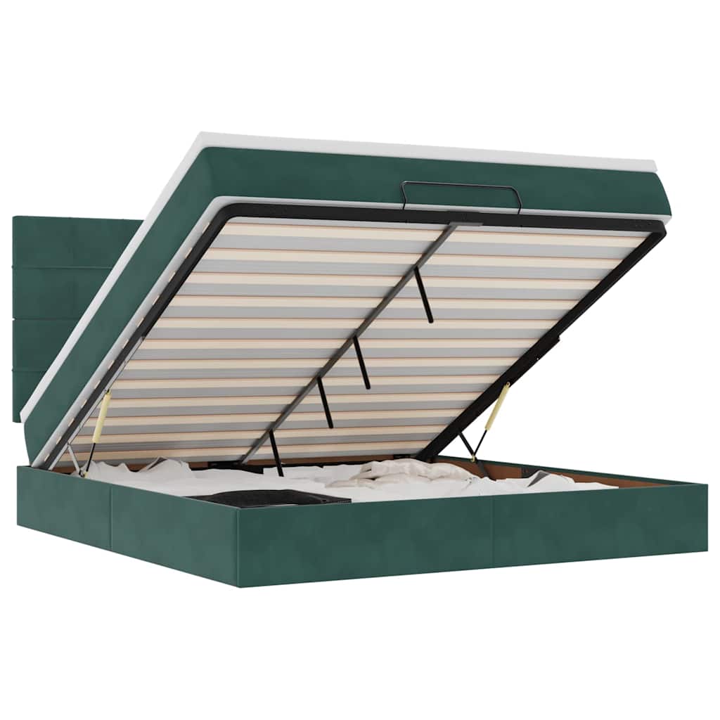 Ottoman-Bett mit Matratzen Dunkelgrün 160x200 cm Samt