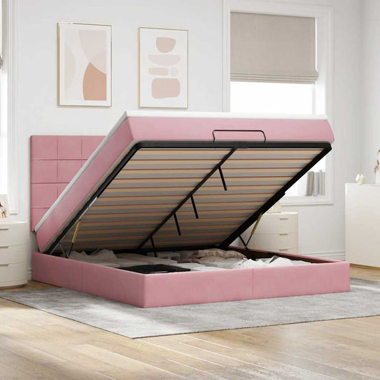 Ottoman-Bett mit Matratzen Rosa 160x200 cm Samt