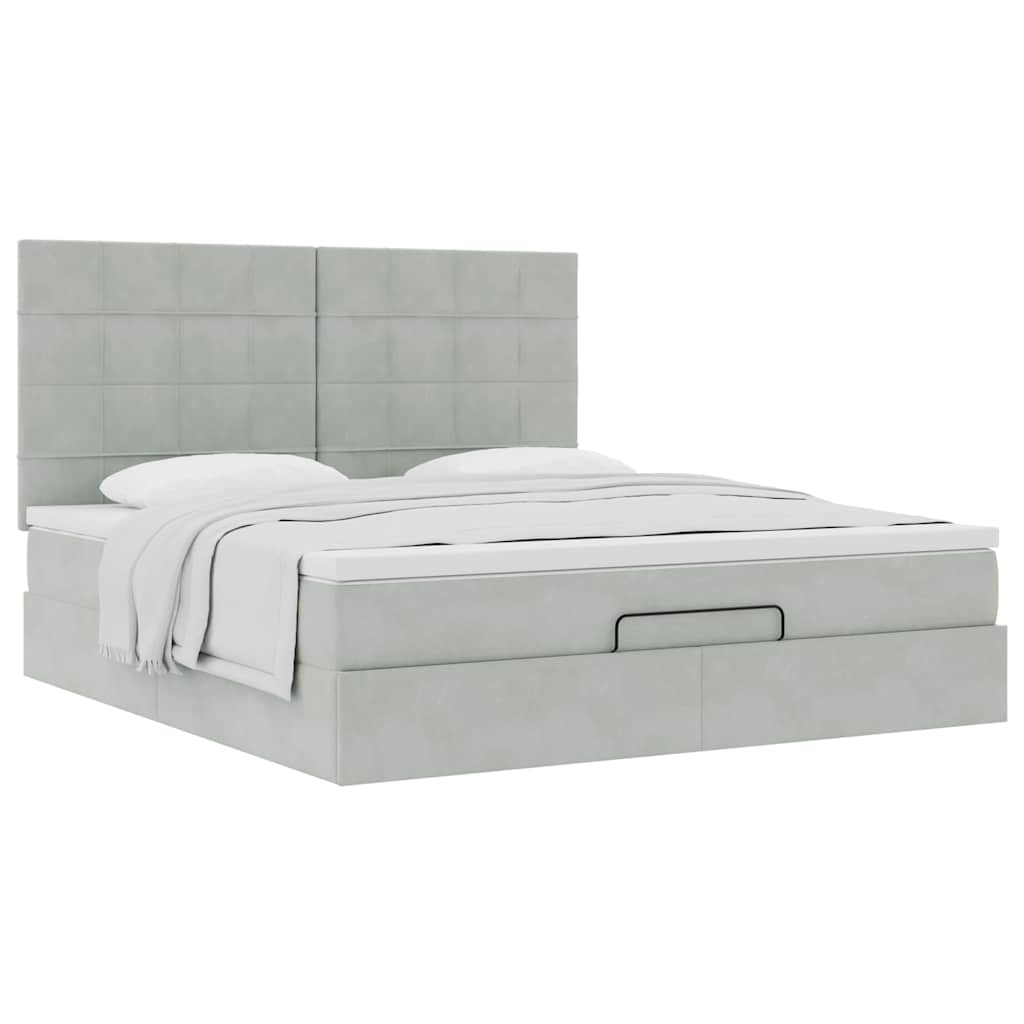 Ottoman-Bett mit Matratzen Hellgrau 180x200 cm Samt