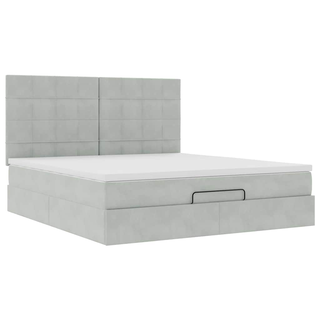 Ottoman-Bett mit Matratzen Hellgrau 180x200 cm Samt