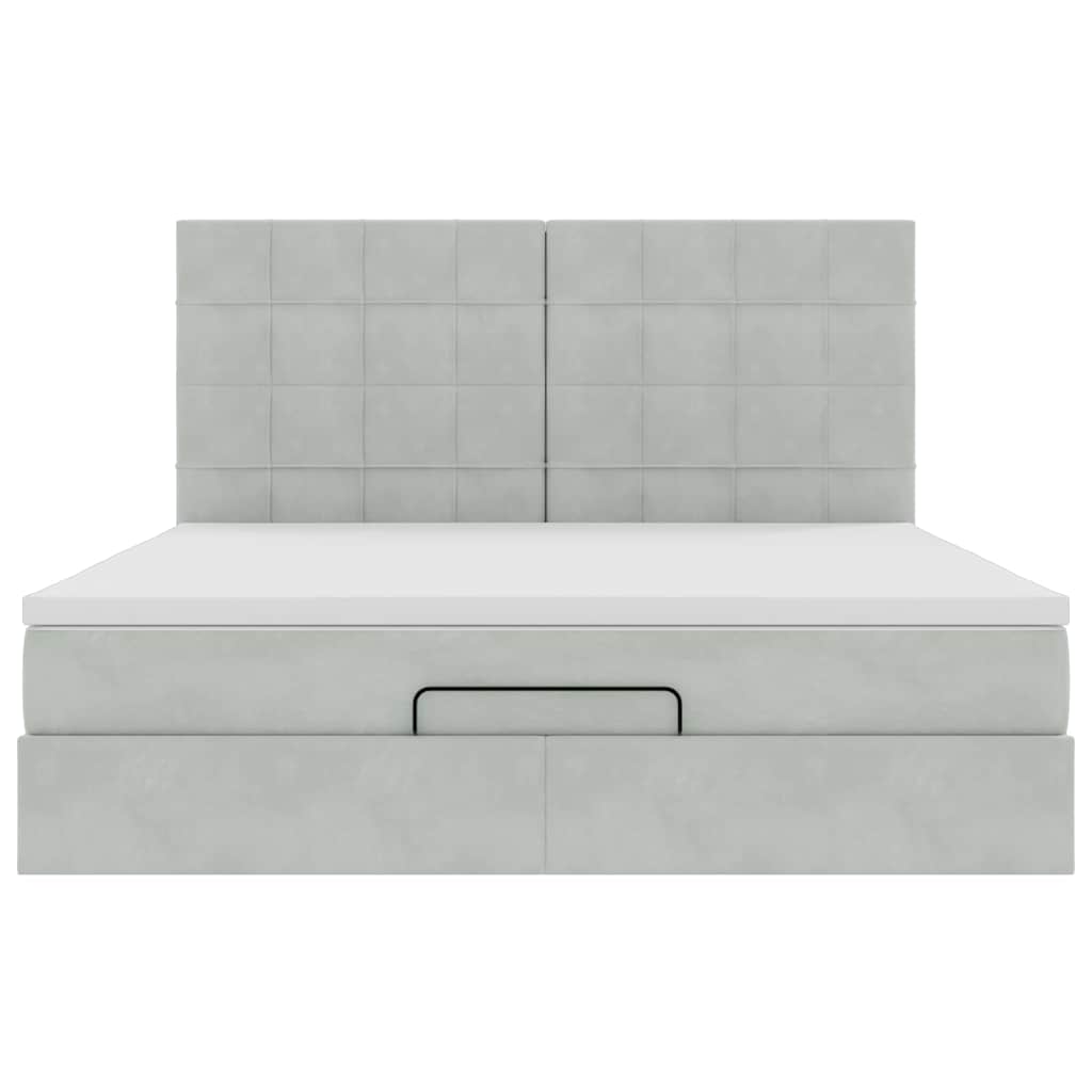 Ottoman-Bett mit Matratzen Hellgrau 180x200 cm Samt