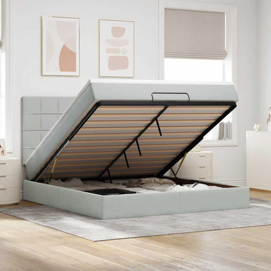Ottoman-Bett mit Matratzen Hellgrau 180x200 cm Samt