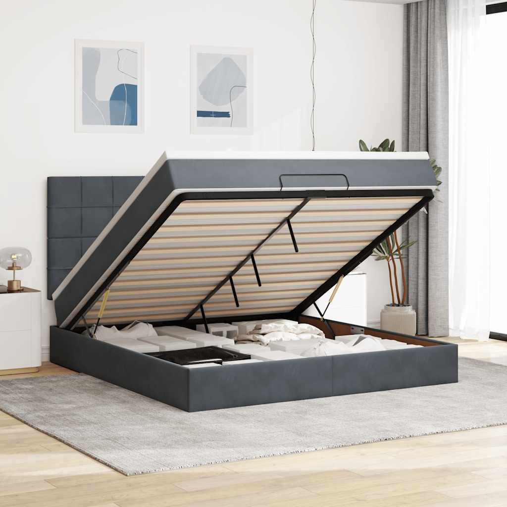Ottoman-Bett mit Matratzen Dunkelgrau 180x200 cm Samt