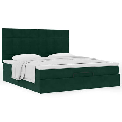 Ottoman-Bett mit Matratzen Dunkelgrün 180x200 cm Samt