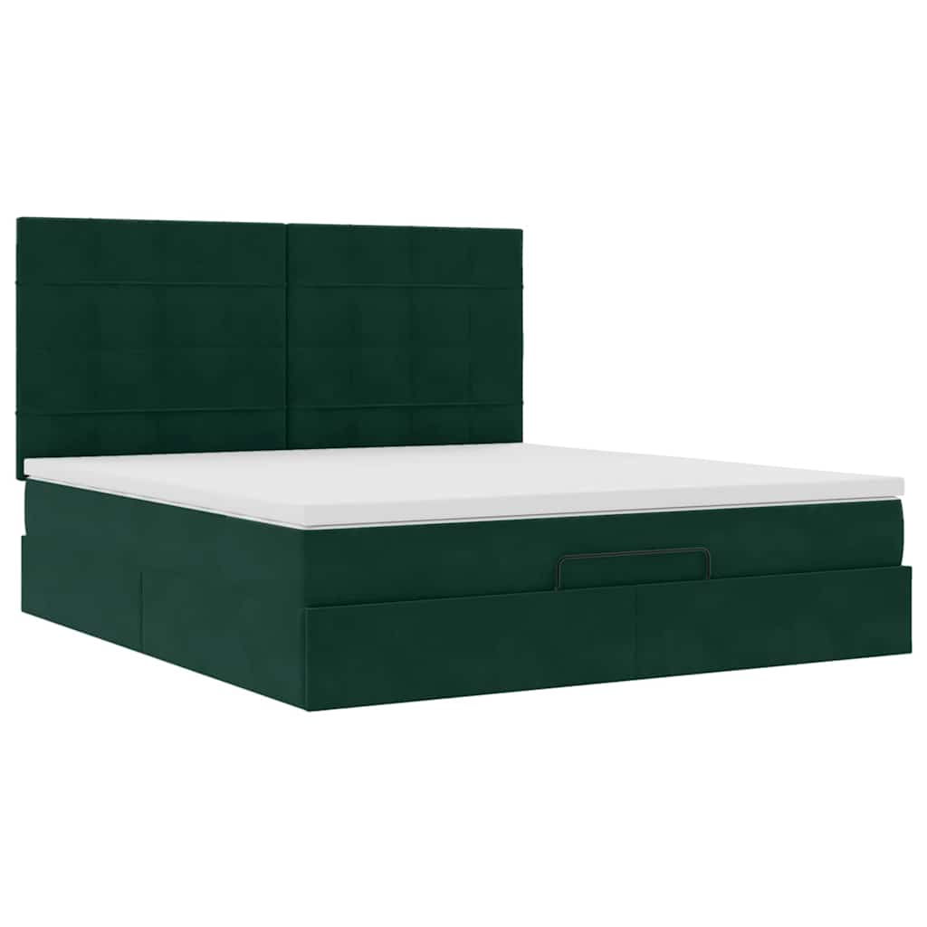 Ottoman-Bett mit Matratzen Dunkelgrün 180x200 cm Samt