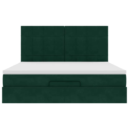 Ottoman-Bett mit Matratzen Dunkelgrün 180x200 cm Samt