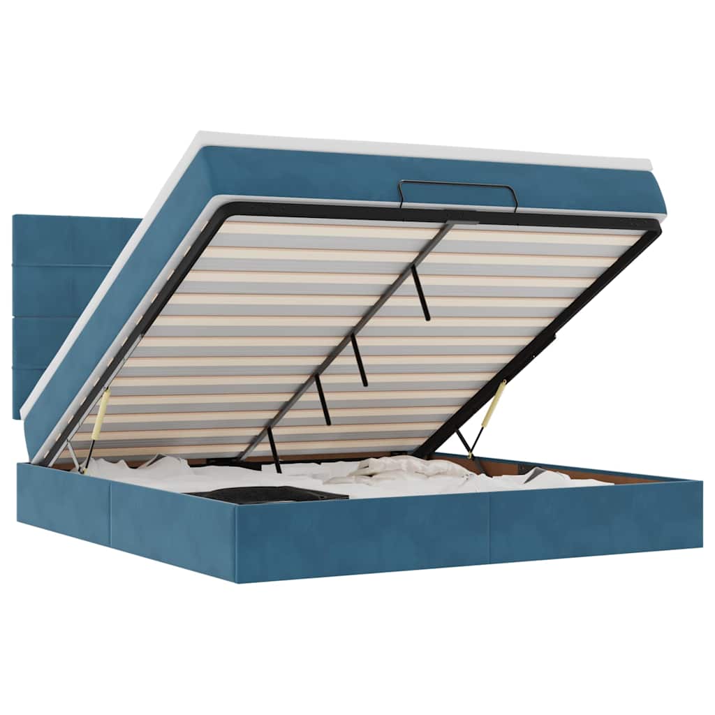 Lit ottoman avec matelas bleu foncé 180x200 cm velours