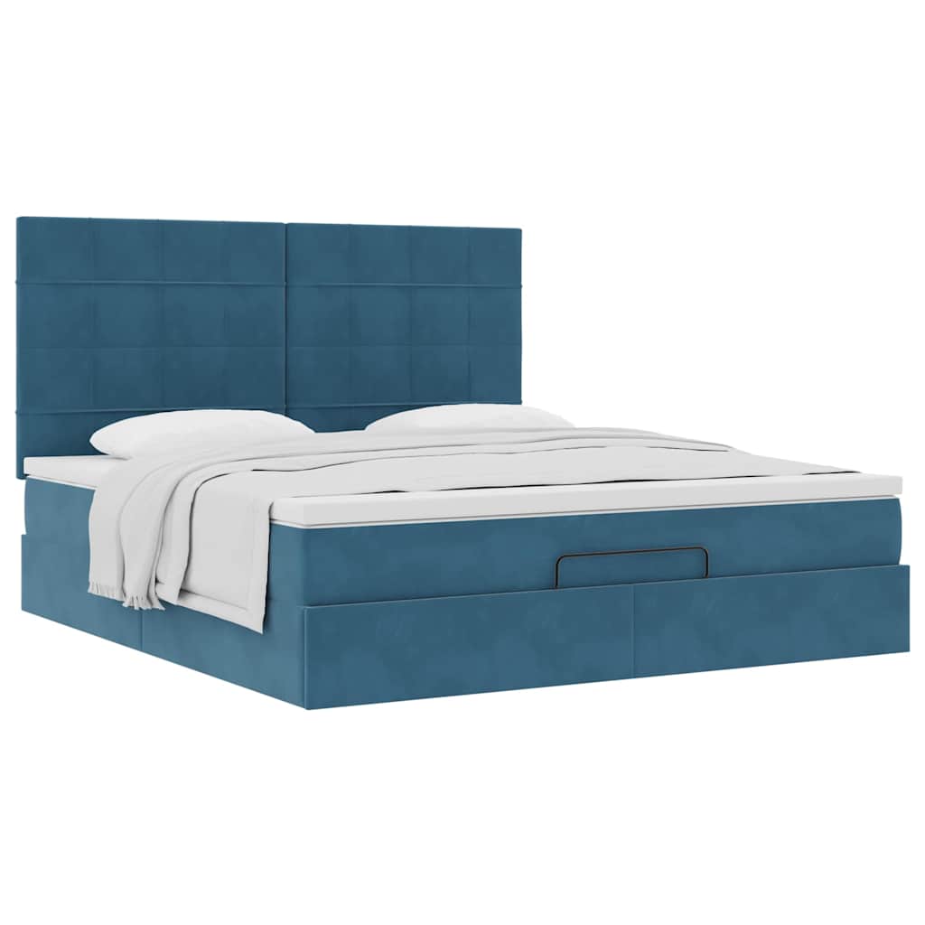 Lit ottoman avec matelas bleu foncé 180x200 cm velours
