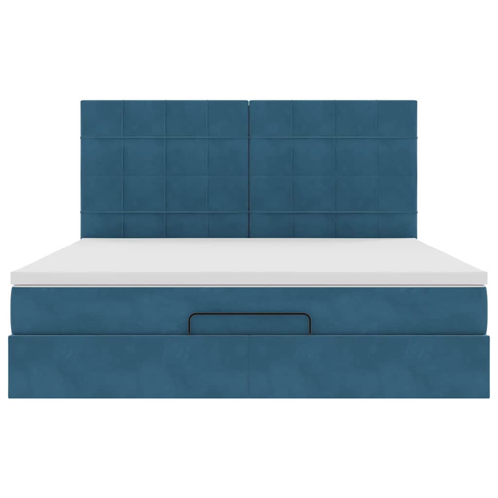 Lit ottoman avec matelas bleu foncé 180x200 cm velours