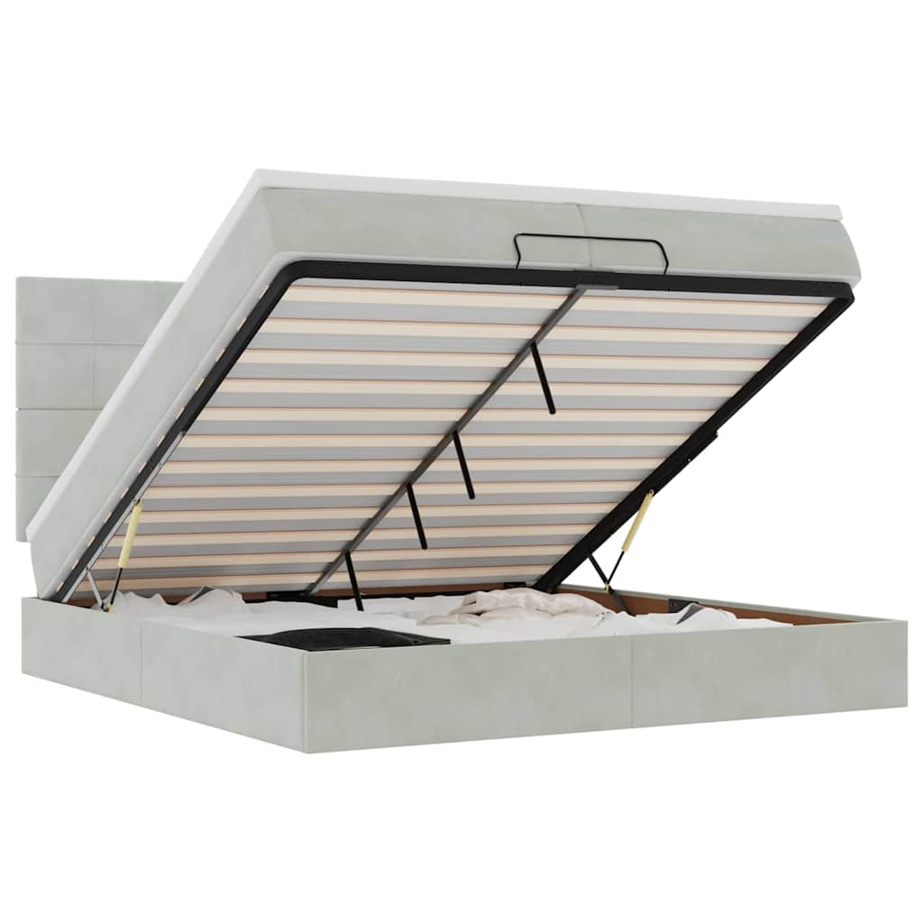 Ottoman-Bett mit Matratzen Hellgrau 200x200 cm Samt