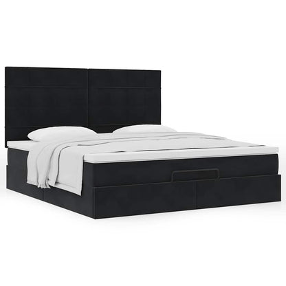 Ottoman-Bett mit Matratzen Schwarz 200x200 cm Samt