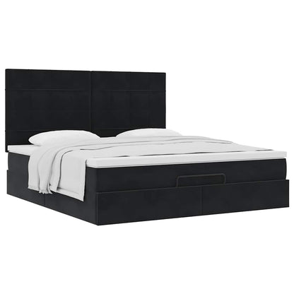 Ottoman-Bett mit Matratzen Schwarz 200x200 cm Samt