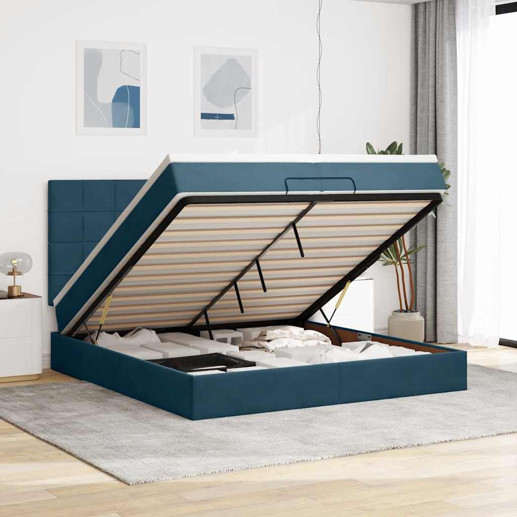 Ottoman-Bett mit Matratzen Dunkelblau 200x200 cm Samt