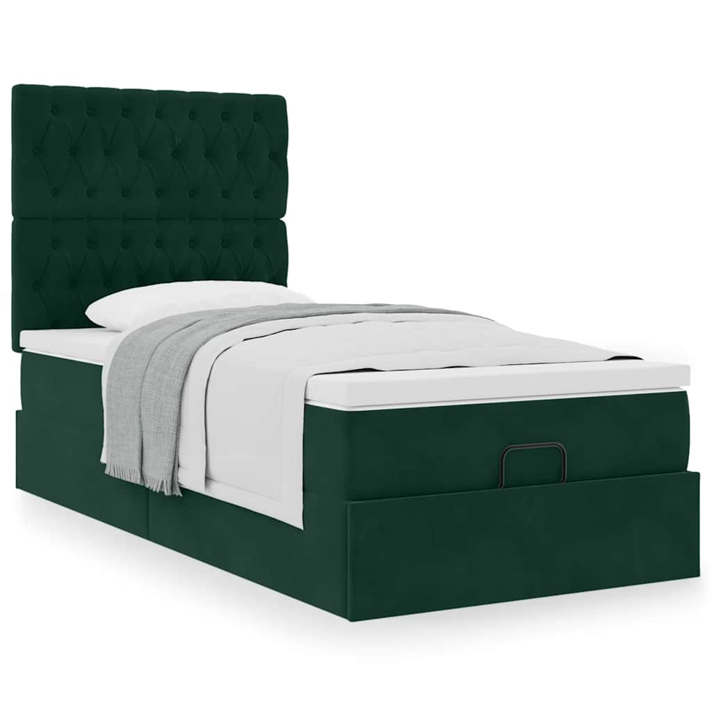 Ottoman-Bett mit Matratzen Dunkelgrün 80x200 cm Samt