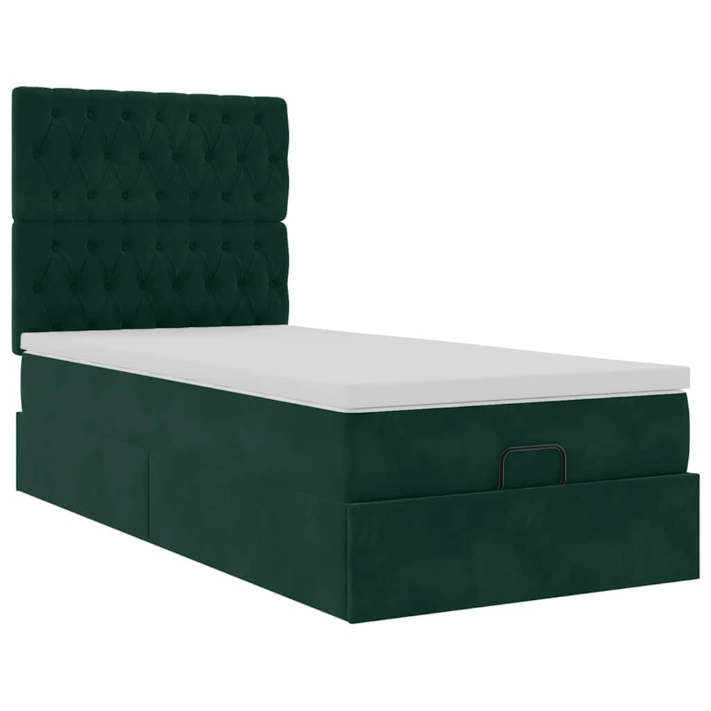 Ottoman-Bett mit Matratzen Dunkelgrün 80x200 cm Samt