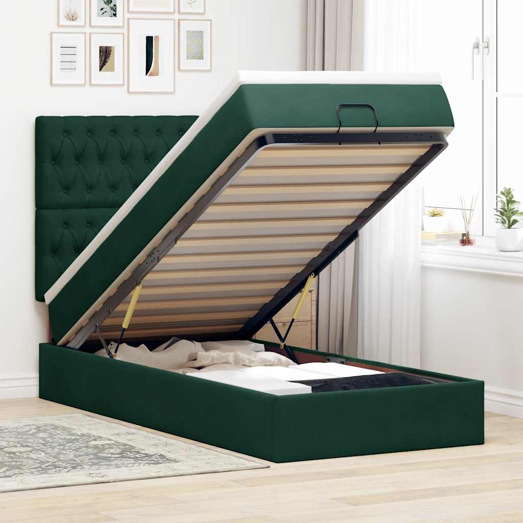 Ottoman-Bett mit Matratzen Dunkelgrün 80x200 cm Samt