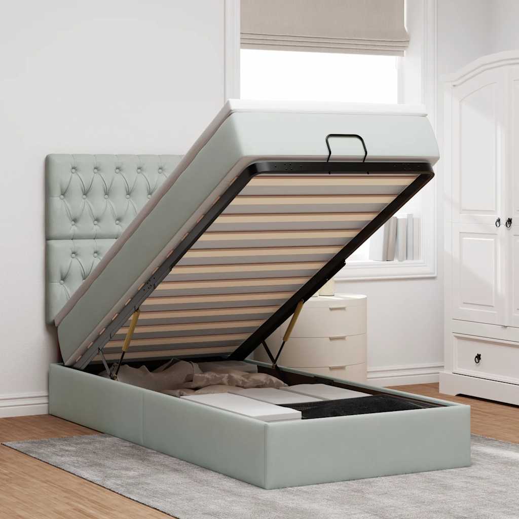 Ottoman-Bett mit Matratzen Hellgrau 90x190 cm Samt