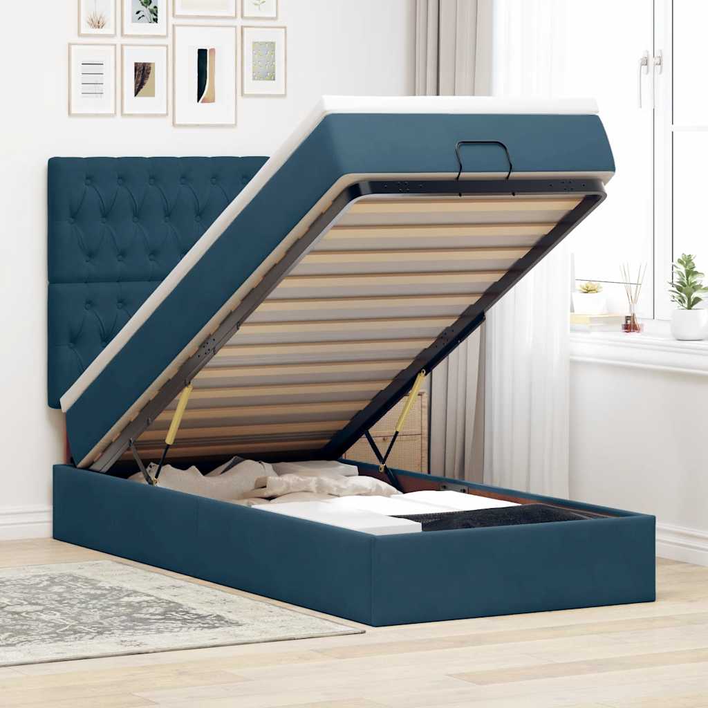 Ottoman-Bett mit Matratzen Dunkelblau 90x190 cm Samt