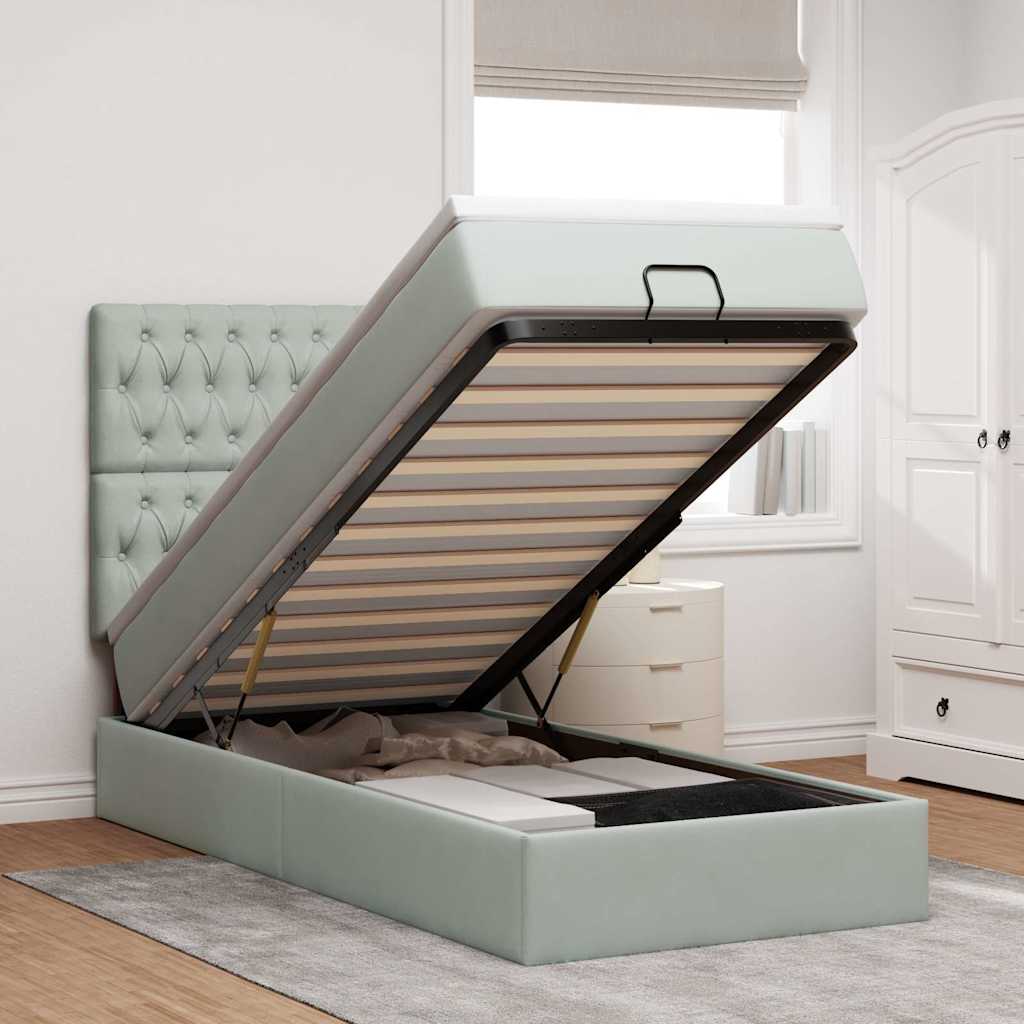 Ottoman-Bett mit Matratzen Hellgrau 90x200 cm Samt