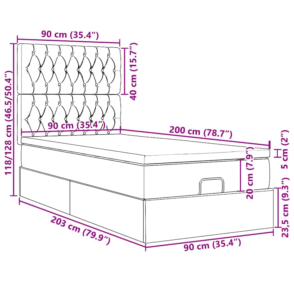 Ottoman-Bett mit Matratzen Dunkelgrün 90x200 cm Samt