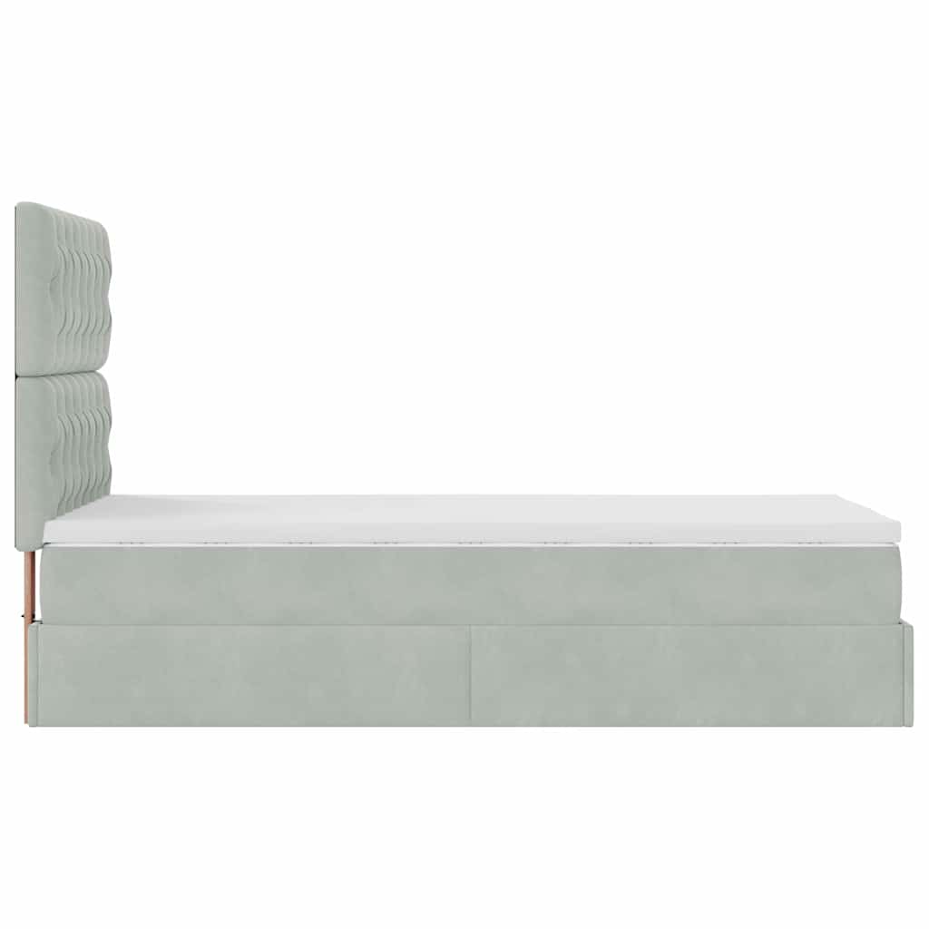 Ottoman-Bett mit Matratzen Hellgrau 100x200 cm Samt