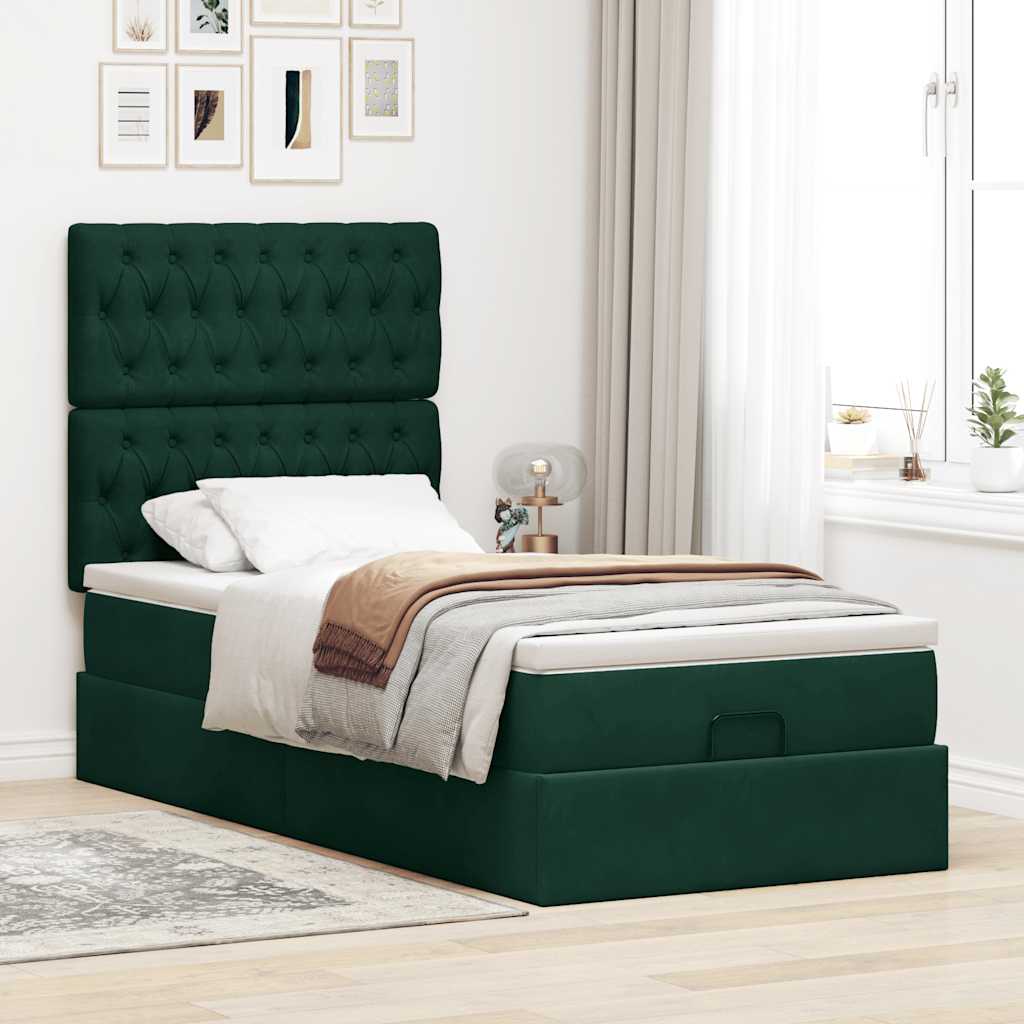 Ottoman-Bett mit Matratzen Dunkelgrün 100x200 cm Samt