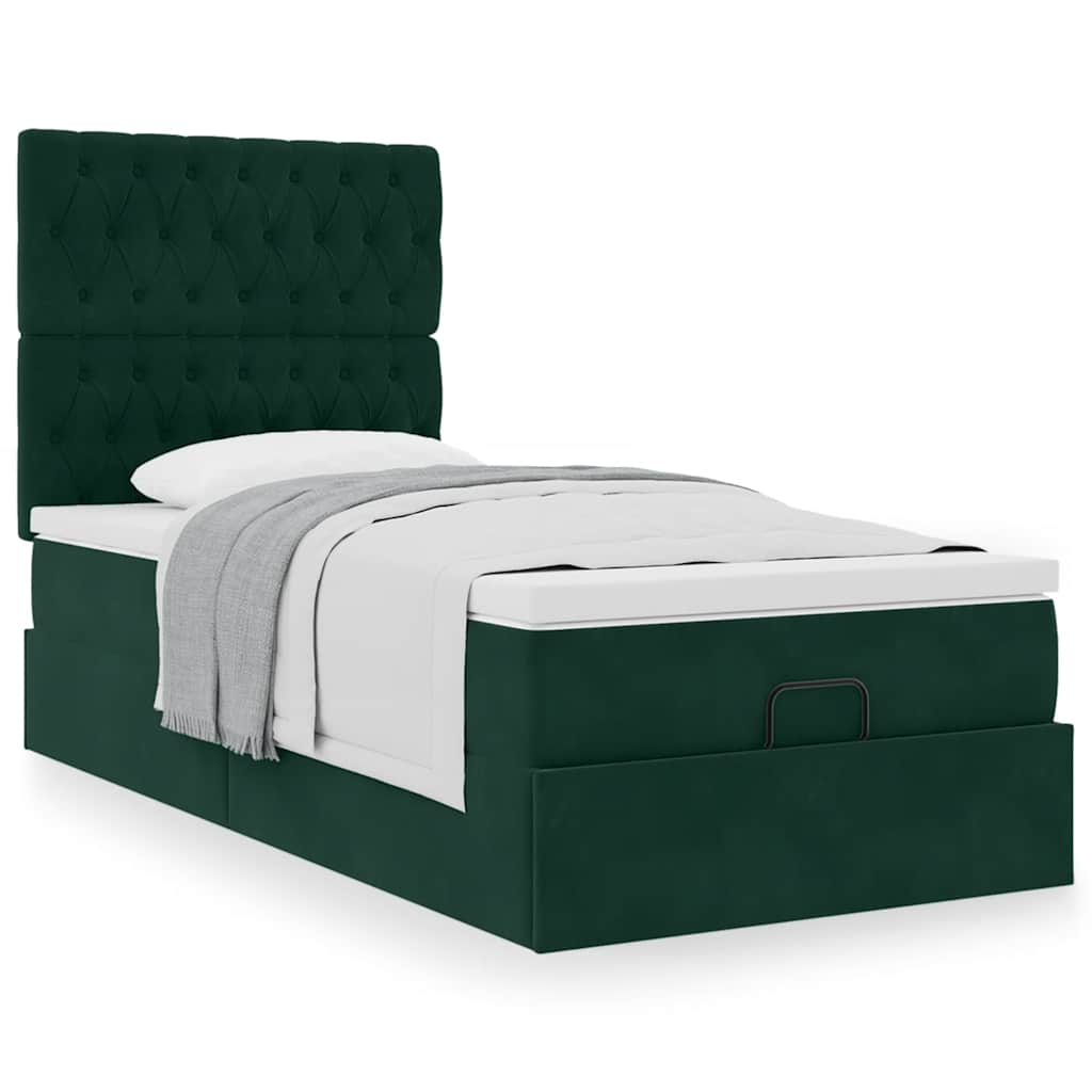 Ottoman-Bett mit Matratzen Dunkelgrün 100x200 cm Samt