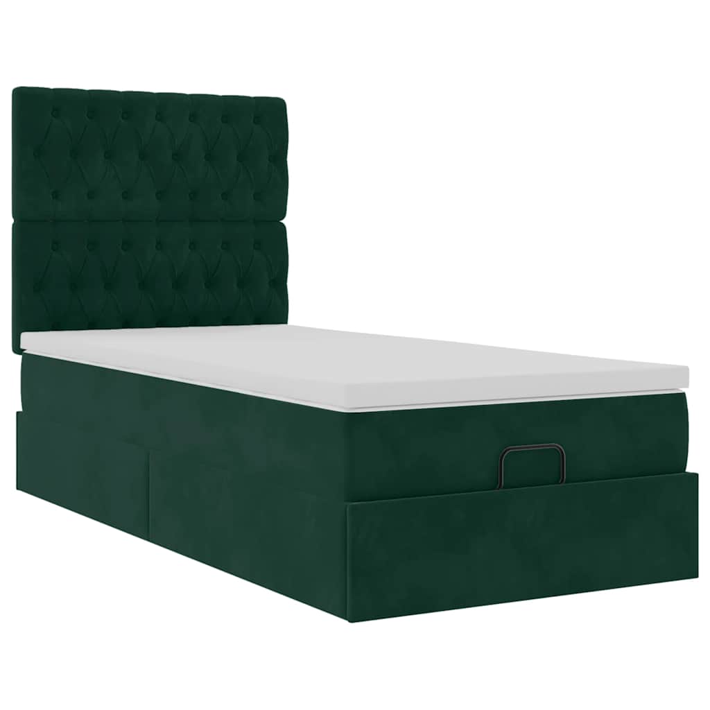 Ottoman-Bett mit Matratzen Dunkelgrün 100x200 cm Samt