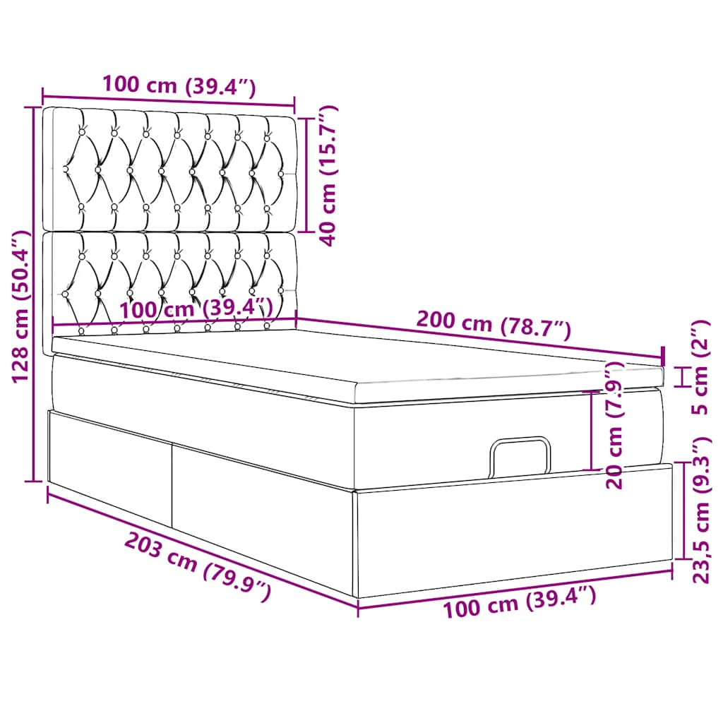Ottoman-Bett mit Matratzen Dunkelblau 100x200 cm Samt